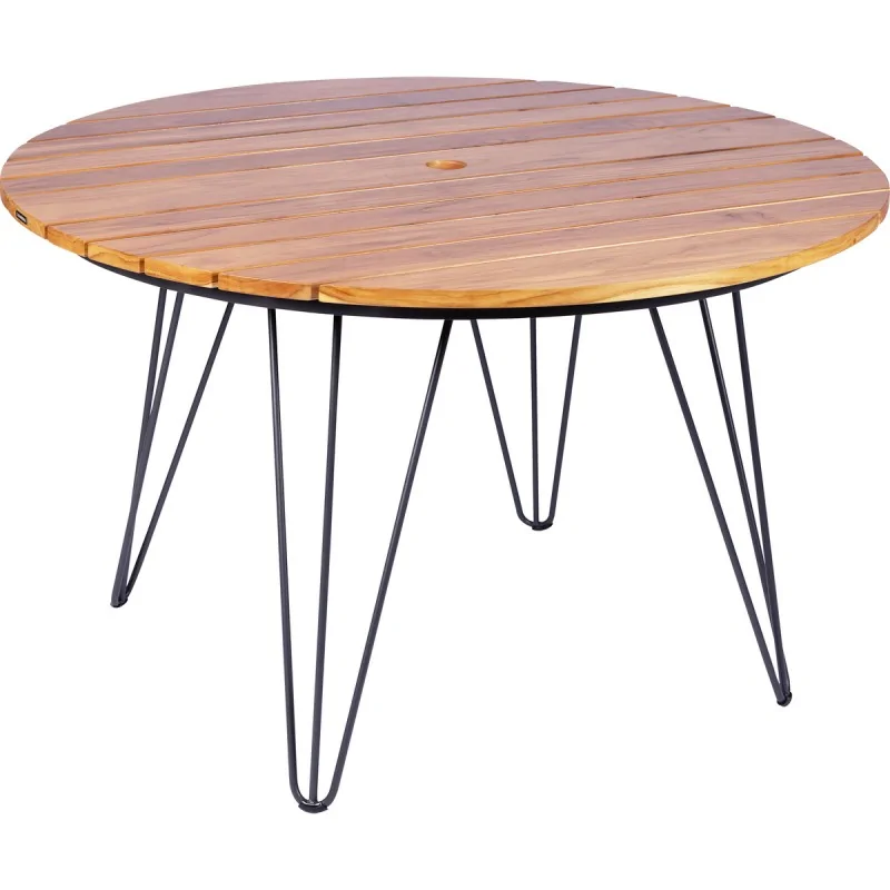 Tarsila Round Teak Wood Table With Carbon Steel Frame Tarsila Round Teak Wood Table With Carbon Steel Frame