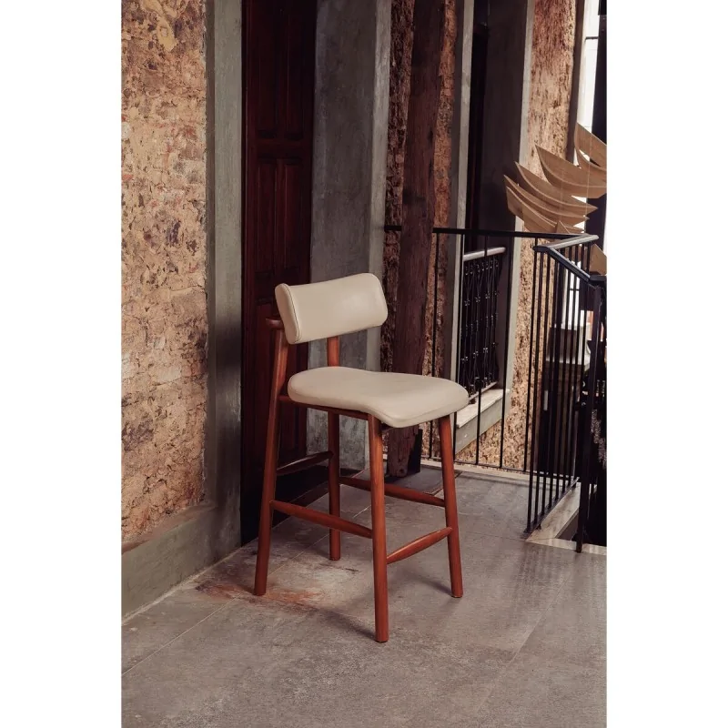 Barstool Maruja Tauari Wood Beige - 14.2" x 17.1" x 43.5"