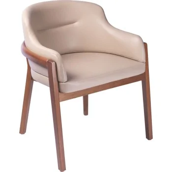 Armchair Low Scoop Back Tauari Wood Beige Upholstered - 23.6" x 23.6" x 29.5"
