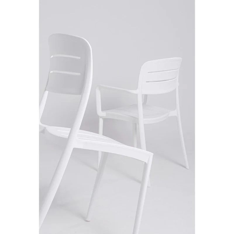 Armchair With Slated Back White - 20.1" x 21.3" x 32.5" - Set of 4
