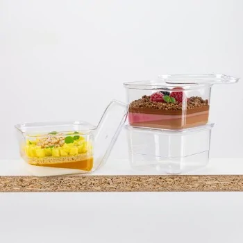 Plastic Kubito Dessert Cup Lid - 84.3 mm x 84.3 mm x h 5.7 mm - 100 pcs