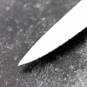 Bon Chef Steak Knife - 9.75"L - 5" Micro - Serrated Pointed Tip Blade - Black Swirl Acrylic Handle - Set of 12