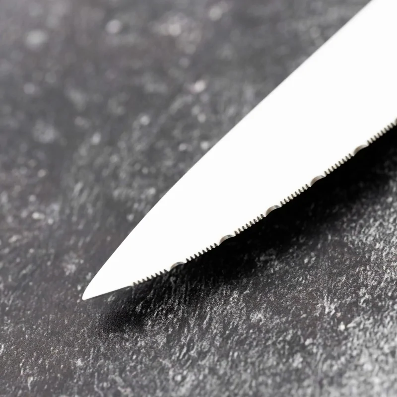 Bon Chef Steak Knife - 9.75"L - 5" Micro - Serrated Pointed Tip Blade - White Swirl Acrylic Handle - Set of 12