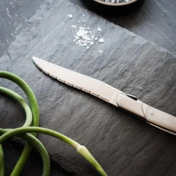 Bon Chef Laguiole Steak Knife - 8 - 7/8" Overall Length - 4" Blade - 13/0 Stainless Steel Blade - Pearl Handle - Set of 12