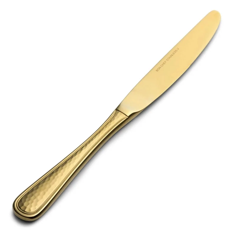 Bon Chef Positano Dinner Knife - Euro - 9.4" - Solid Handle - Gold PVD - Hammered Finish - Set of 12 Bon Chef Positano Dinner Knife - Euro - 9.4" - Solid Handle - Gold PVD - Hammered Finish - Set of 12