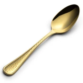 Bon Chef Positano Oval Bowl Soup/Dessert Spoon - 7.3" - Gold PVD - Hammered Finish - Set of 12