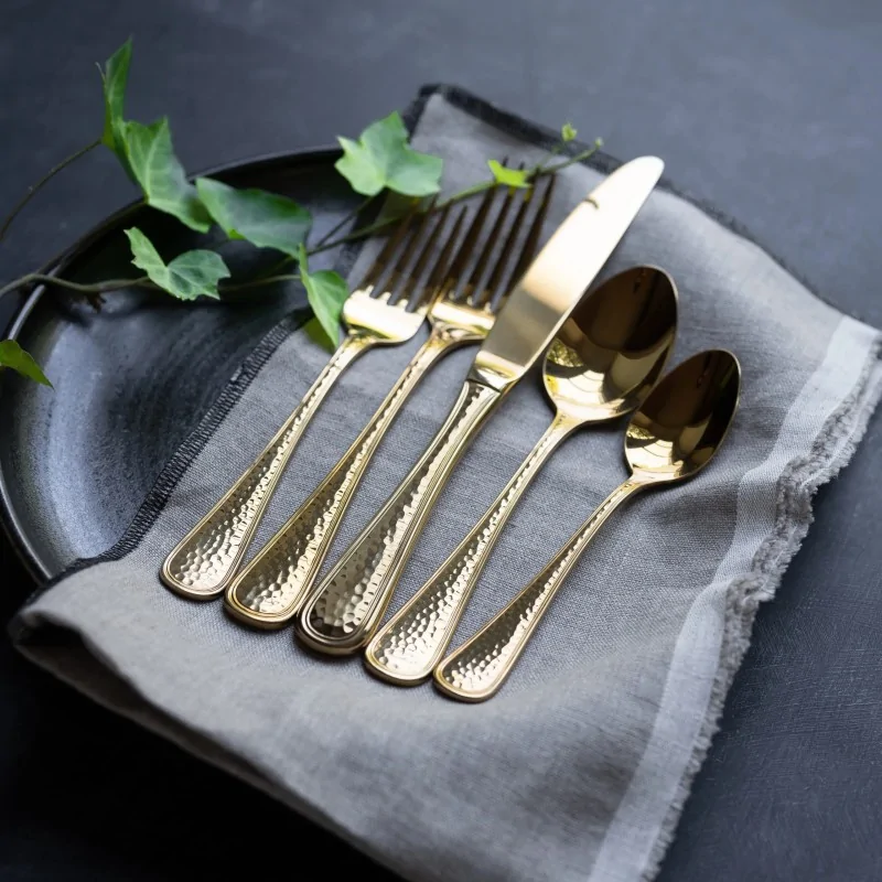Bon Chef Positano Oval Bowl Soup/Dessert Spoon - 7.3" - Gold PVD - Hammered Finish - Set of 12 Bon Chef Positano Oval Bowl Soup/Dessert Spoon - 7.3" - Gold PVD - Hammered Finish - Set of 12