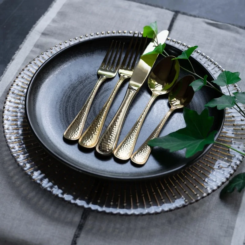 Bon Chef Positano Dinner Fork - Euro - 8.1" - Gold PVD - Hammered Finish - Set of 12 Bon Chef Positano Dinner Fork - Euro - 8.1" - Gold PVD - Hammered Finish - Set of 12