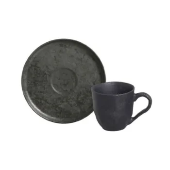 Stoneware Chromium Organic Coffee Cup & Organic Saucer - Pack of 12