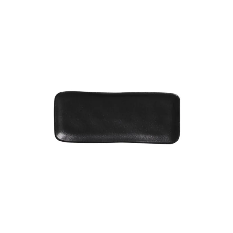 Stoneware Matte Black Organic Rectangular Platter - Diam. 8.66 x 3.74" - Pack of 12
