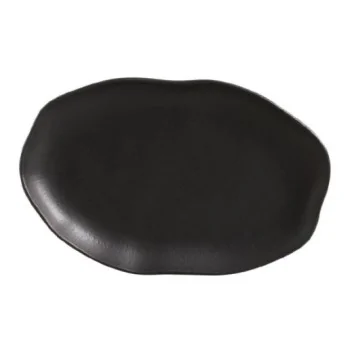 Stoneware Matte Black Shallow Oval Platter Medium Bio - Diam. 11.81 x 7.87" - Pack of 12