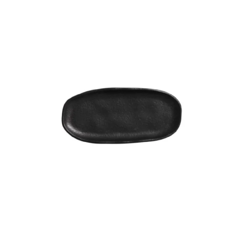 Stoneware Matte Black Organic Shallow Oval Platter - Diam. 6.5 x 3.15" - Pack of 12