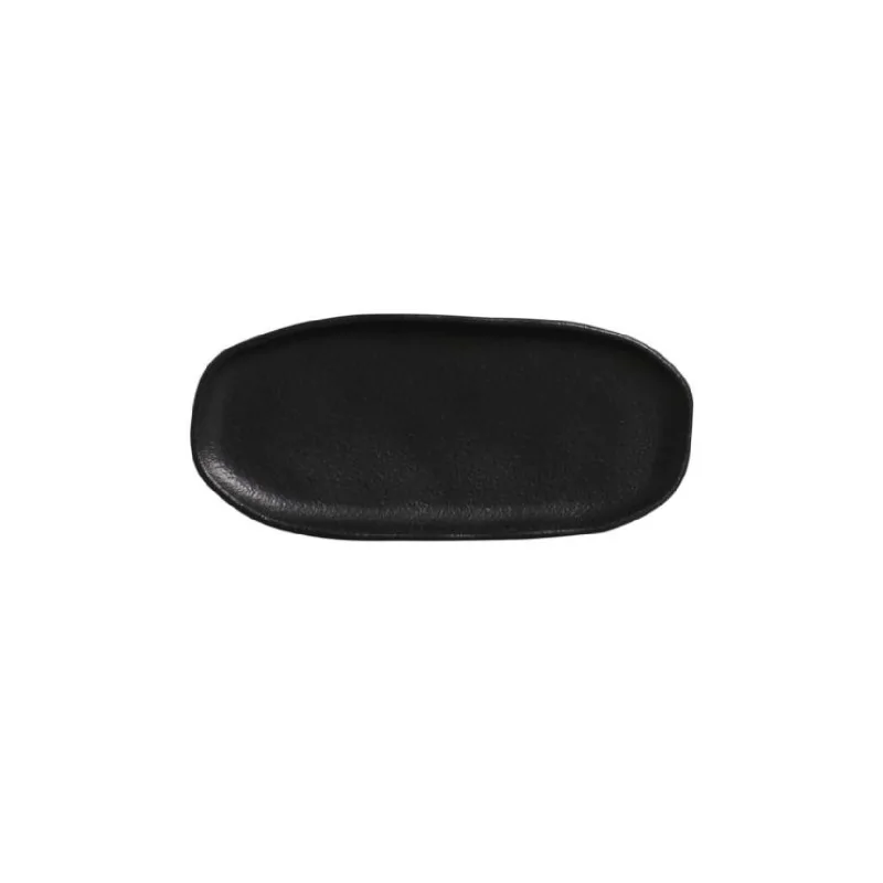 Stoneware Matte Black Organic Shallow Oval Platter - Diam. 9.06 x 4.33" - Pack of 12