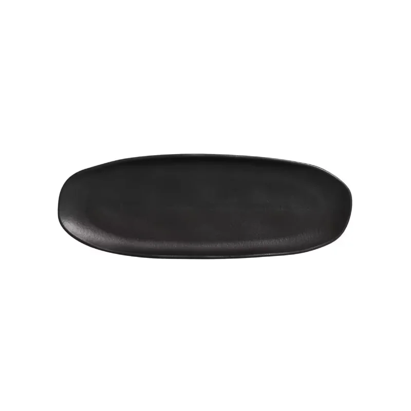 Stoneware Matte Black Organic Shallow Oval Platter Large - Diam. 14.17 x 5.12" - Pack of 12 Stoneware Matte Black Organic Shallow Oval Platter Large - Diam. 14.17 x 5.12" - Pack of 12