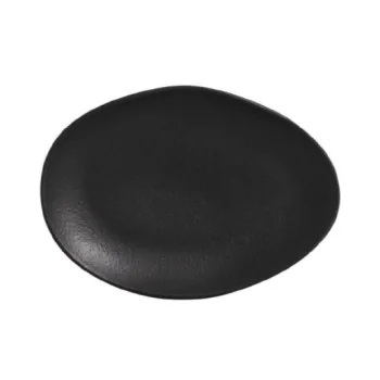 Stoneware Matte Black Organic Oval Dessert Plate - Diam. 8.86" - Pack of 12