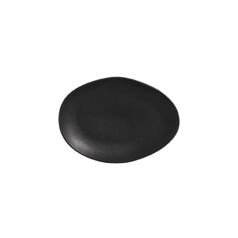 Stoneware Matte Black Organic Oval Dessert Plate - Diam. 8.86" - Pack of 12 Stoneware Matte Black Organic Oval Dessert Plate - Diam. 8.86" - Pack of 12