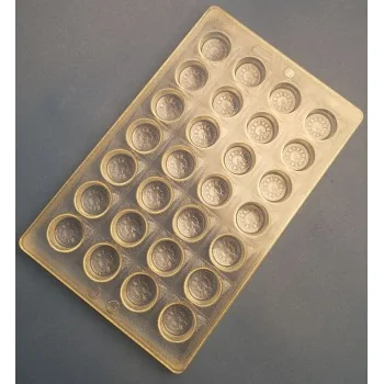 Thermoformed Polycarbonate Praline Chocolate Clock Mold - 28 cavity - 29 mm x 29 mm x h 14.8 mm - 10gr