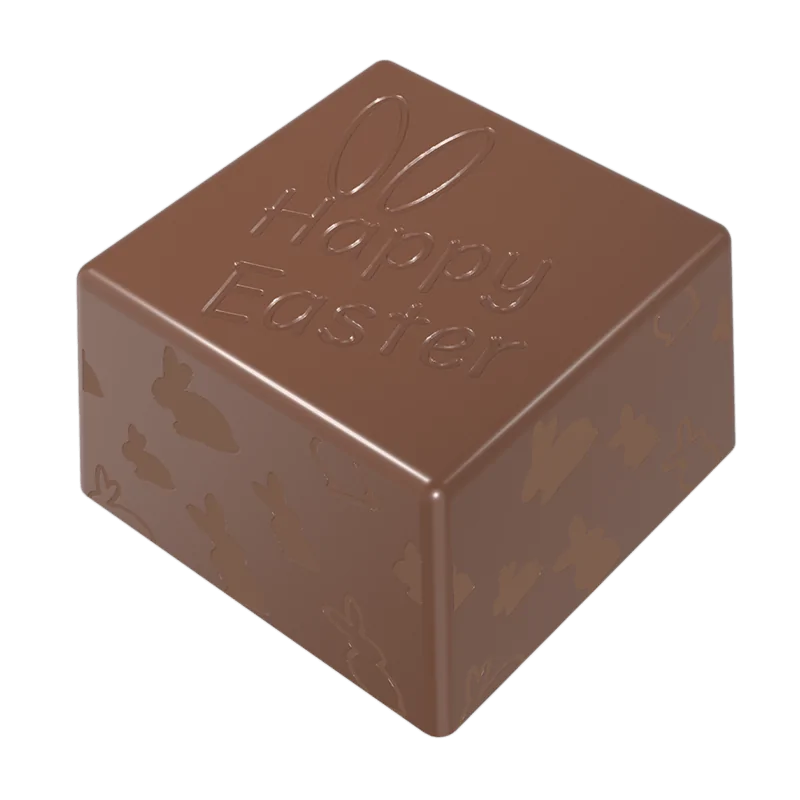 Thermoformed Polycarbonate Square Praline Chocolate Mold - Happy Easter - 28 cavity - 25 mm x 25 mm x h 15 mm - 10gr