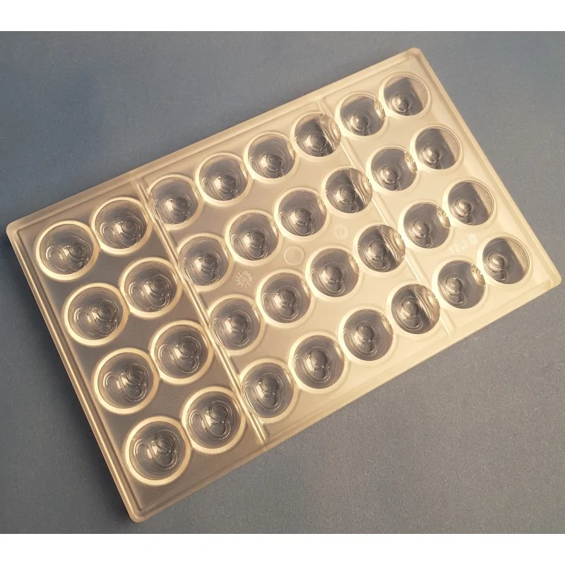 Thermoformed Polycarbonate Round Praline Chocolate Mold - 32 cavity - 29 mm x 29 mm x h 21 mm - 12gr