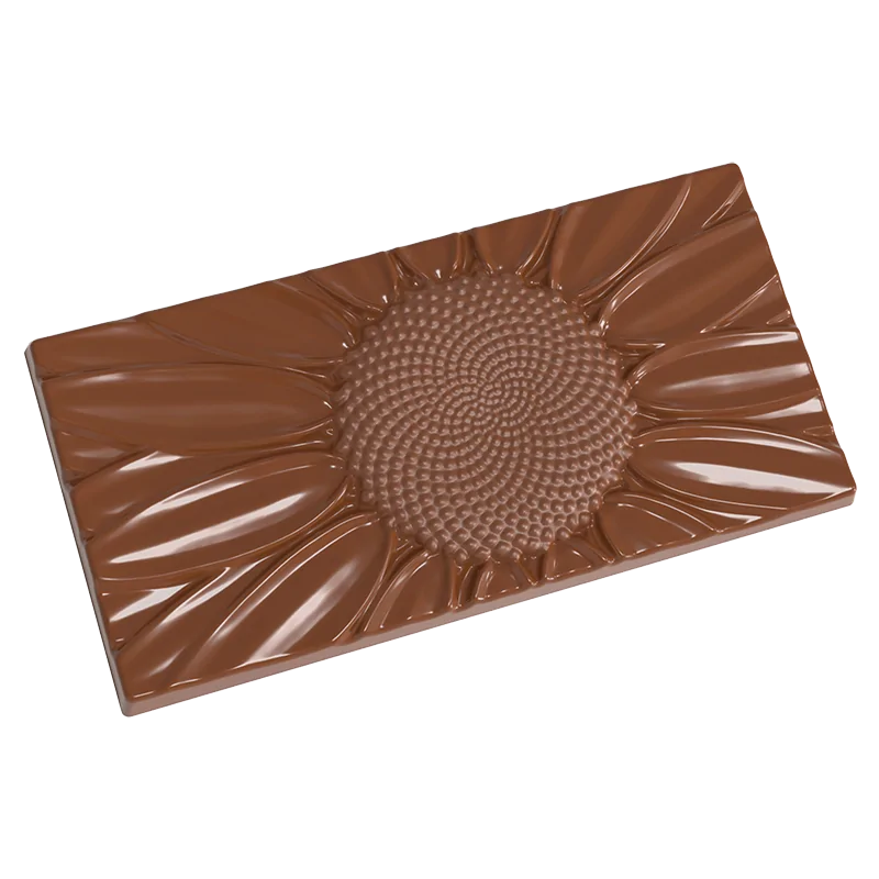 Thermoformed Polycarbonate Sunflower Chocolate Tablet Mold - 3 cavity - 140 mm x 70 mm x h 9.3 mm -80gr