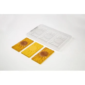 Thermoformed Polycarbonate Sunflower Chocolate Tablet Mold - 3 cavity - 140 mm x 70 mm x h 9.3 mm -80gr