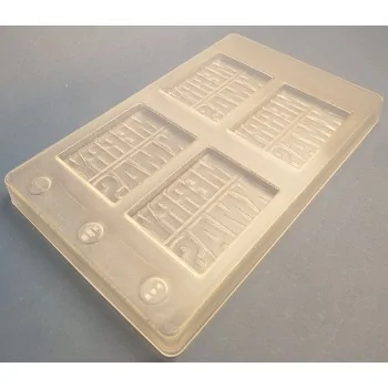 Thermoformed Polycarbonate Chocolate Tablet Mold - Merry Xmas - 4 cavity - 85 mm x 67.7 mm x h 7.8 mm -50gr