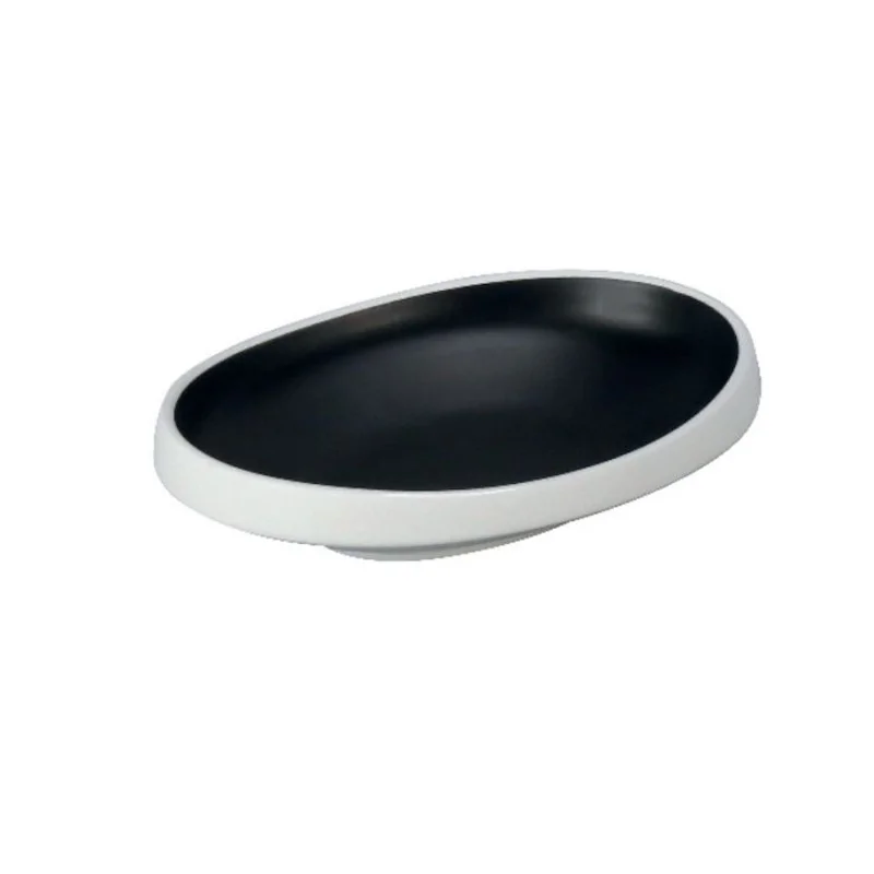Deep Oval Black Melamine Plate "Taiji" - 254 x 191 x 53 mm - Set of 4