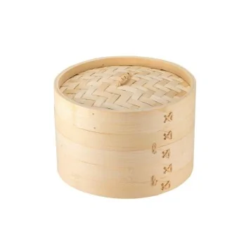 Bamboo Steamer - Two Layers And One Lid - Bamboo - Dia: 25 cm - Set of 4