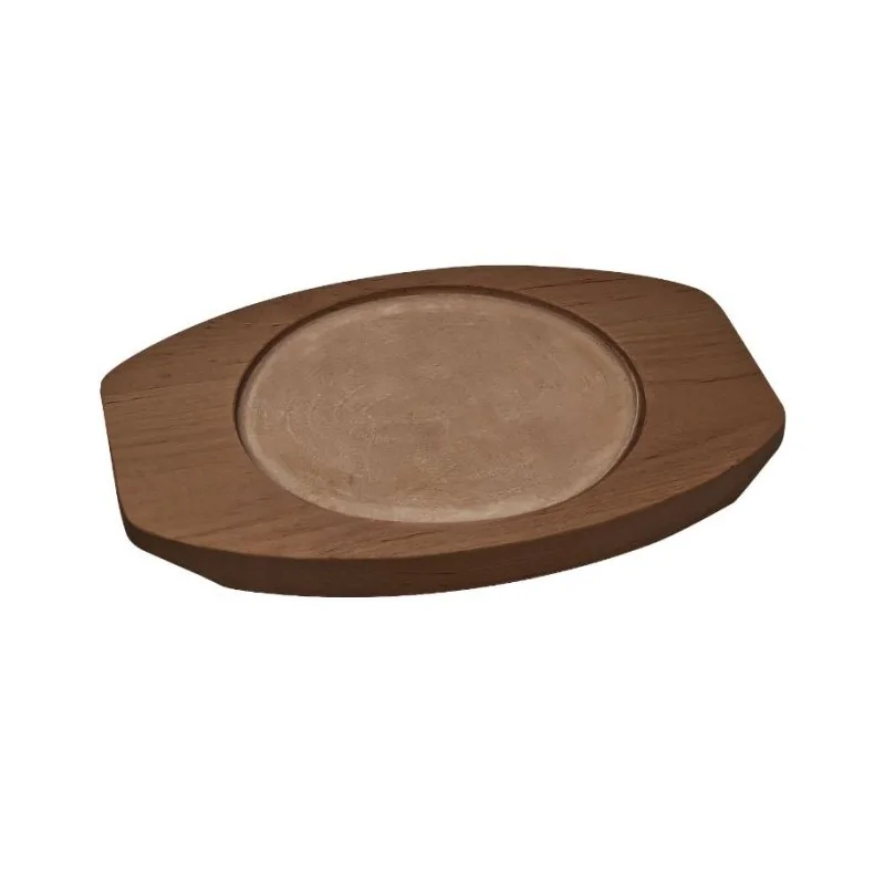 Round Enamelled Cast-Iron Mini Frying-Pan With Wooden Tray - 13 cm - Set of 6