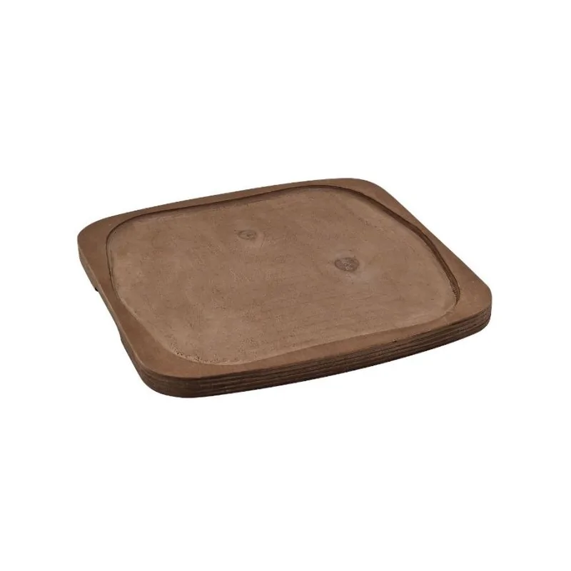 Square Enamelled Cast-Iron Plate With Wooden Tray - Gourmet - 29 x 29 cm - Set of 4