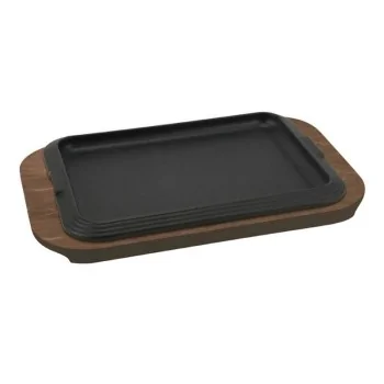 Rectangular Enamelled Cast-Iron Plate With Wooden Tray - Basic - 30 x 22 cm - Set of 6
