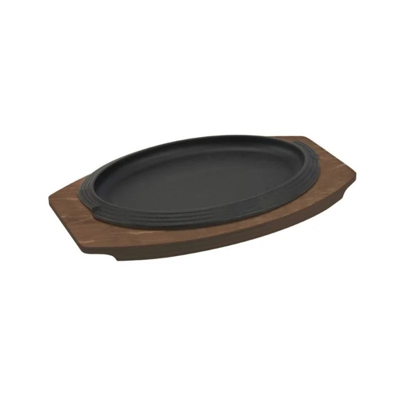 Oval Enamelled Cast-Iron Plate With Wooden Tray - 28 x 19 cm - Set of 6