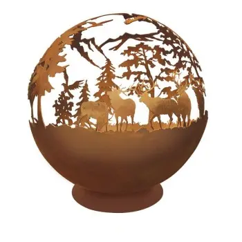 Atlantis Collection Fire Pit With Small Stand Forest Design - Corten Steel - Dia: 60 h 60 cm