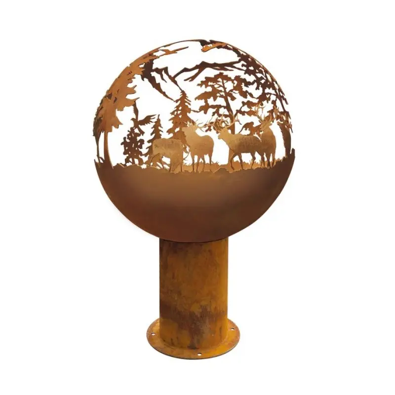 Atlantis Collection Fire Pit With High Stand Forest Design - Corten Steel - Dia: 50 h 80 cm Atlantis Collection Fire Pit With High Stand Forest Design - Corten Steel - Dia: 50 h 80 cm