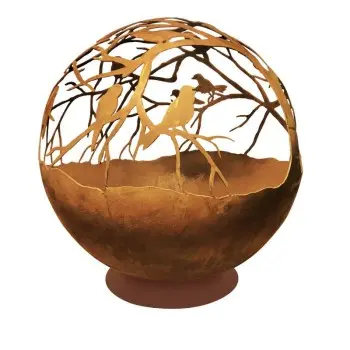 Atlantis Collection Fire Pit With Small Stand Birds Design - Corten Steel - Dia: 60 h 60 cm