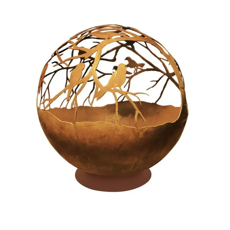 Atlantis Collection Fire Pit With Small Stand Birds Design - Corten Steel - Dia: 60 h 60 cm Atlantis Collection Fire Pit With Small Stand Birds Design - Corten Steel - Dia: 60 h 60 cm