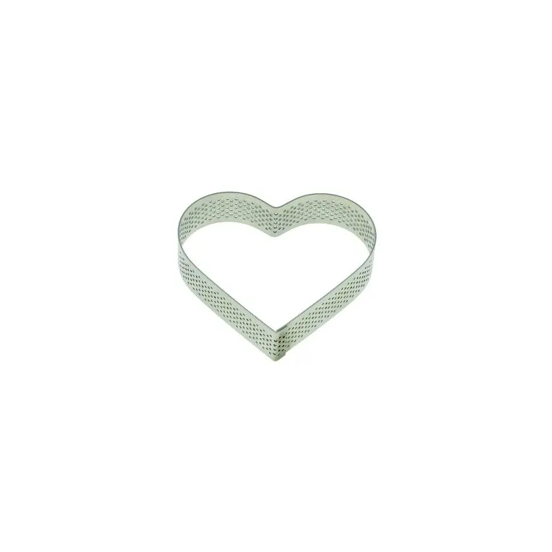 Stainless Steel Perforated Heart Tart Ring - 8.5 cm x 7.5 cm x h 2 cm Stainless Steel Perforated Heart Tart Ring - 8.5 cm x 7.5 cm x h 2 cm