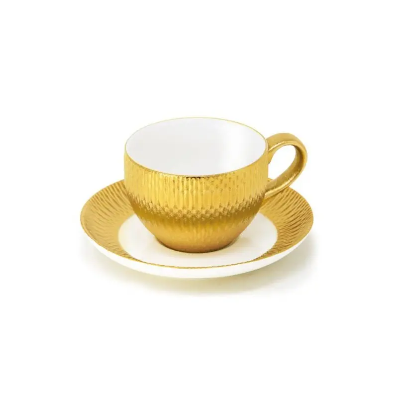 Deras Collection Gold Finish Coffee Cup With Saucer - Porcelain - set of 4 - Cup: 8cl - 6.5 x 9 h 4.5 cm, Saucer: Dia: 1 Deras Collection Gold Finish Coffee Cup With Saucer - Porcelain - set of 4 - Cup: 8cl - 6.5 x 9 h 4.5 cm, Saucer: Dia: 1