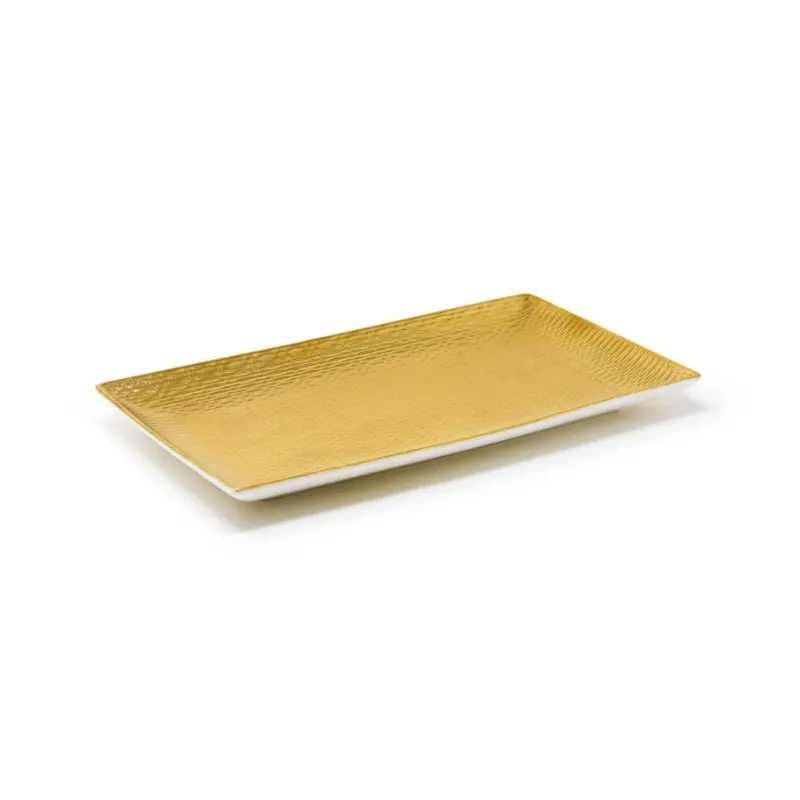 Deras Collection Gold Finish Rectangular Tray - Porcelain - set of 2 - 34 x 19.5 h 3 cm