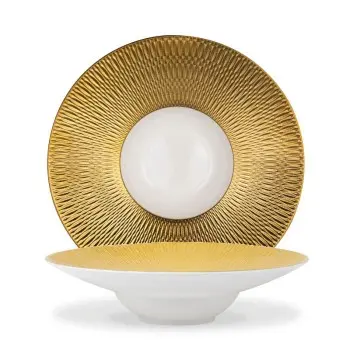 Deras Collection Gold Finish Pasta Bowl - Porcelain - set of 3 - Dia: 24 - int Dia: 10.5 - h 6 cm