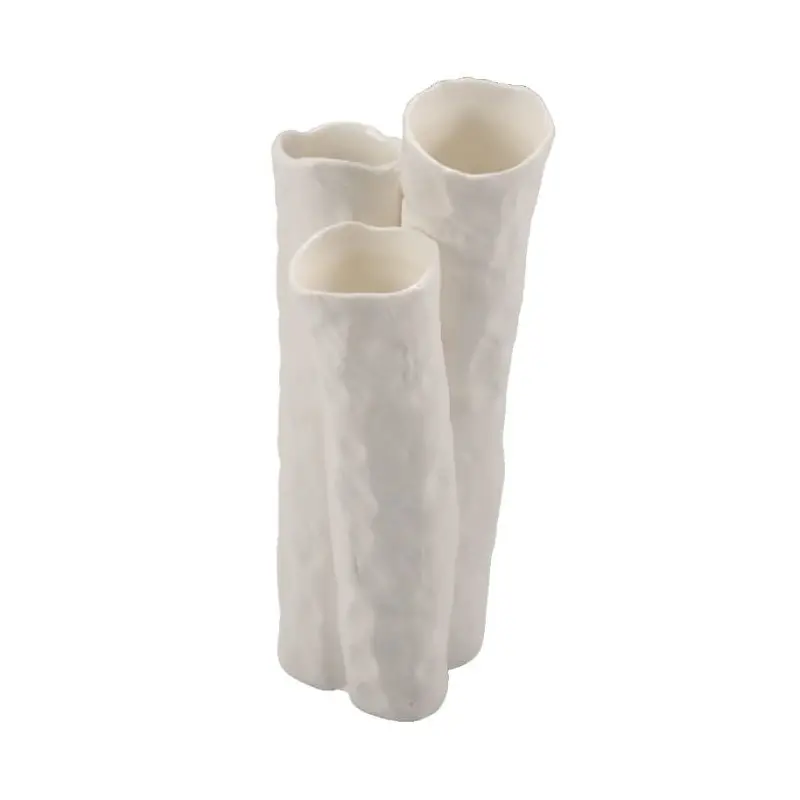 Aphros Collection 3 Tube Breadstick Holder Shiny - Matte White - New Bone China - set of 6 - 6.5 x 7 h 15 cm