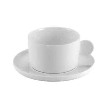 Aphros Collection Shiny And Matte White Coffee Cup With Saucer - New Bone China - set of 6 - Cup: 10cl - 6 x 8 h 5 cm, S