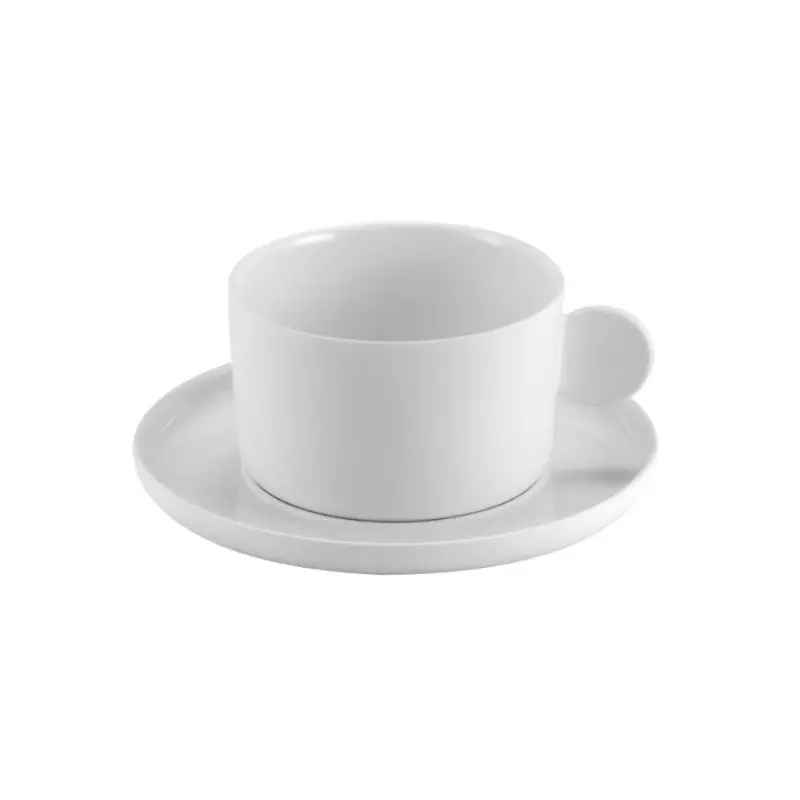 Aphros Collection Shiny And Matte White Coffee Cup With Saucer - New Bone China - set of 6 - Cup: 10cl - 6 x 8 h 5 cm, S