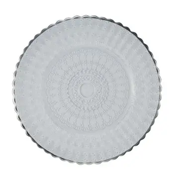 Barokos Collection Charger Plate Barocco Design With Platinum Colour Edge - Glass - set of 6 - Dia: 33 h 1.5 cm