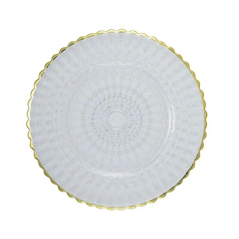 Barokos Collection Bread Plate Barocco Design With Gold Colour Edge - Glass - set of 6 - Dia: 16 h 1.5 cm Barokos Collection Bread Plate Barocco Design With Gold Colour Edge - Glass - set of 6 - Dia: 16 h 1.5 cm