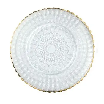 Helios Collection Barocco Design With Gold Rim Dessert Plate - Glass - set of 6 - Dia: 21.5 cm