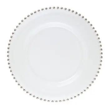 Helios Collection Platinum Beaded Bread Plate - Glass - set of 6 - Dia: 15.5 cm