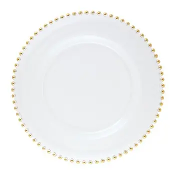 Helios Collection Gold Beaded Charger Plate - Glass - set of 6 - Dia: 34 cm