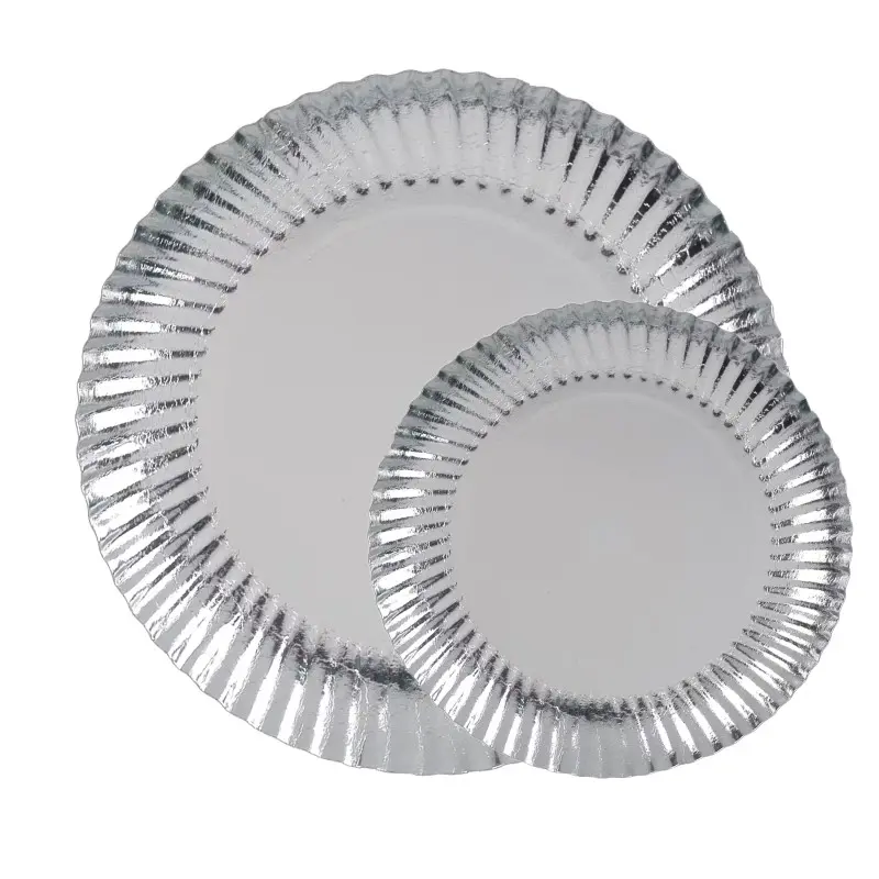 Silver Swirled Cardboard Plates - Metallic Effect Ø 200 ins. Ø 220 Out. - Pack of 50