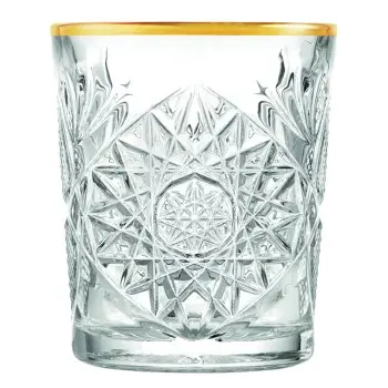Onis Icon Gold Rim Double Old Fashioned Glass 3.5 Inch - 12oz- Set of 6 pcs
